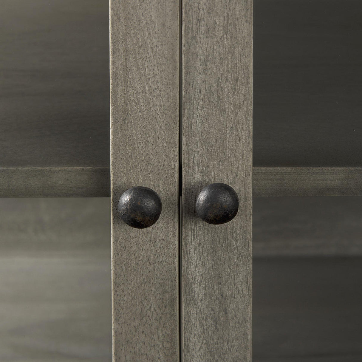 Mercana Arelius 36L x 18W x 32H Gray Wood, Black Metal Base w/ 2 Glass Doors Accent Cabinet