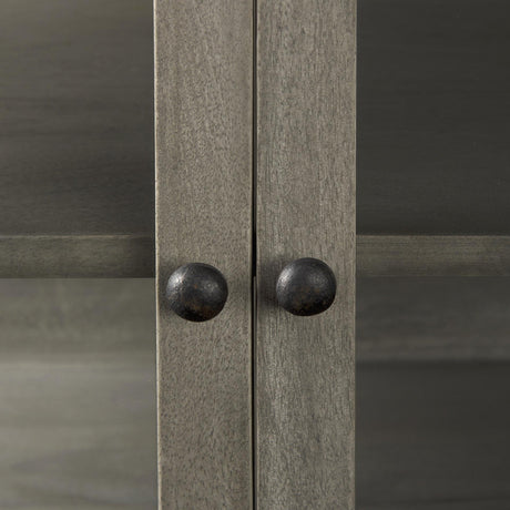 Mercana Arelius 36L x 18W x 32H Gray Wood, Black Metal Base w/ 2 Glass Doors Accent Cabinet