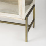 Mercana Arelius 36L x 18W x 32H White Wood, Gold Metal Base w/ 2 Glass Doors Accent Cabinet