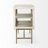 Mercana Arelius 36L x 18W x 32H White Wood, Gold Metal Base w/ 2 Glass Doors Accent Cabinet