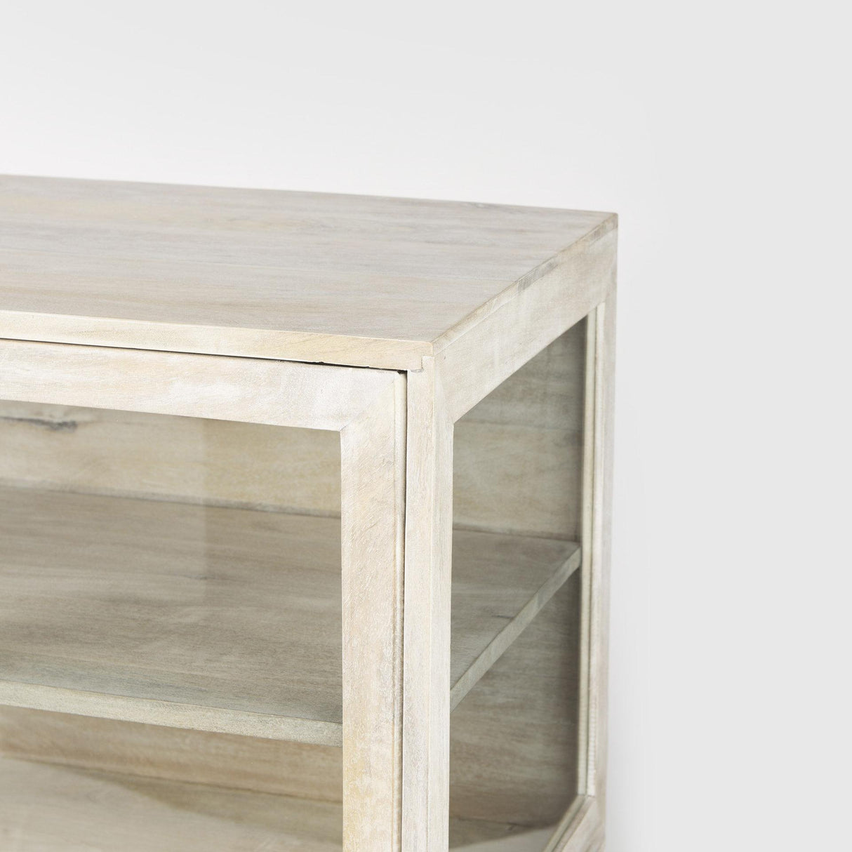 Mercana Arelius 36L x 18W x 32H White Wood, Gold Metal Base w/ 2 Glass Doors Accent Cabinet