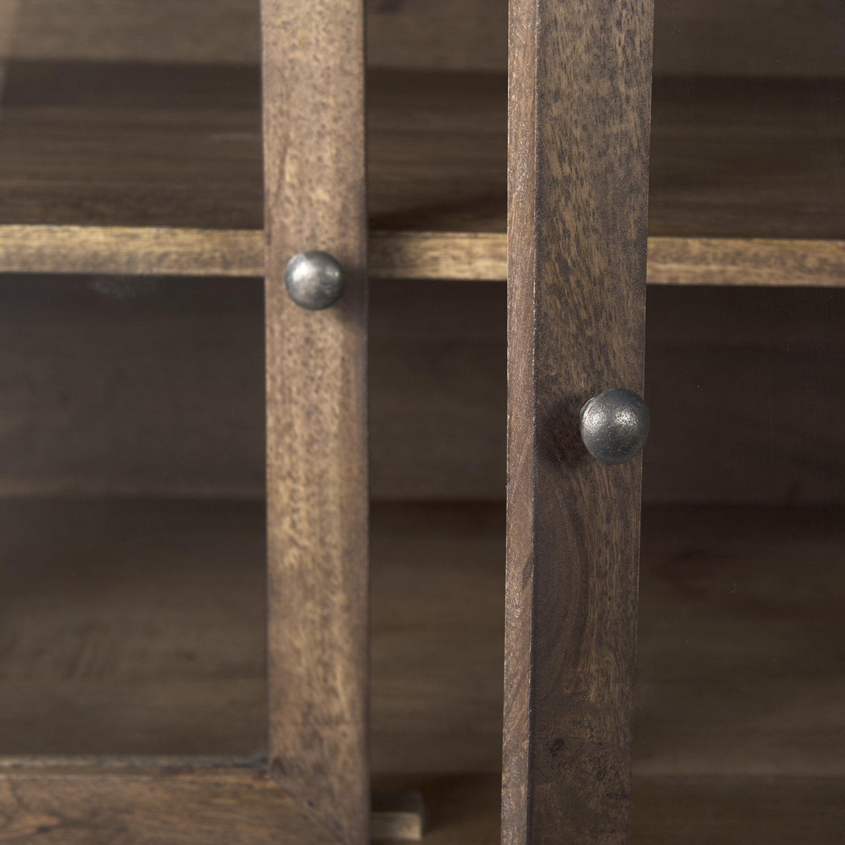 Mercana Arelius 70L x 18W x 32H Medium Brown, Black Metal Base w/ 4 Glass Door Cabinets Sideboard