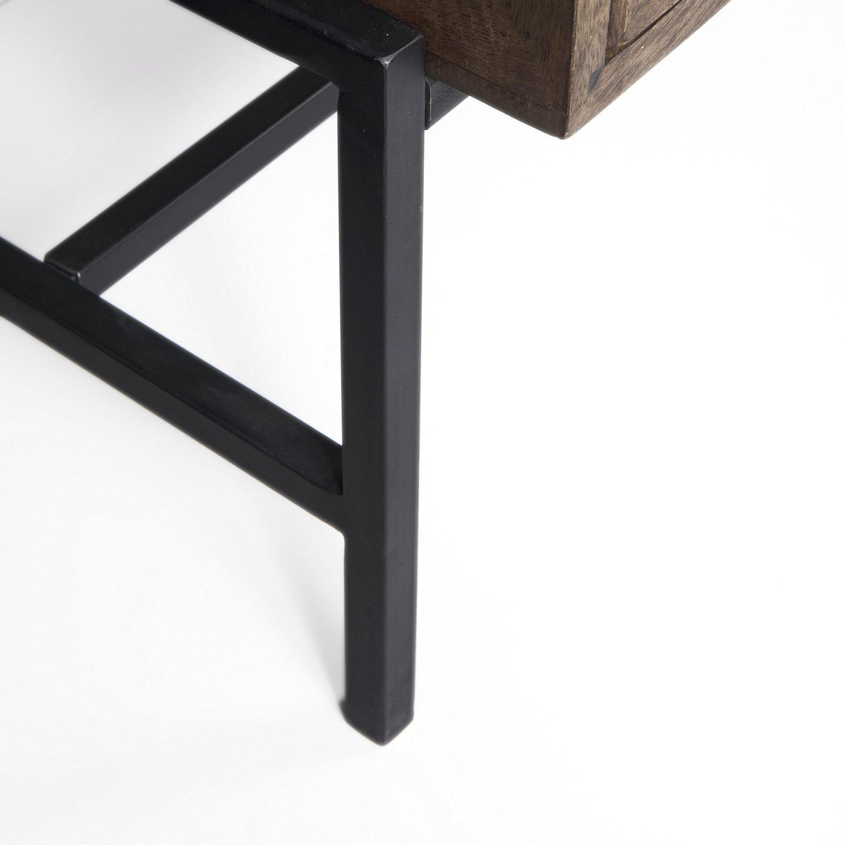 Mercana Arelius 70L x 18W x 32H Medium Brown, Black Metal Base w/ 4 Glass Door Cabinets Sideboard