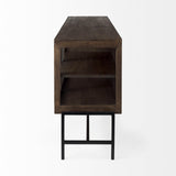 Mercana Arelius 70L x 18W x 32H Medium Brown, Black Metal Base w/ 4 Glass Door Cabinets Sideboard