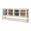 Mercana Arelius 70L x 18W x 32H White Wood W/ Gold Metal Base 4 Door Glass Cabinet Sideboard