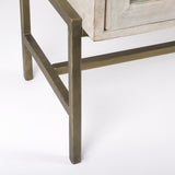 Mercana Arelius 70L x 18W x 32H White Wood W/ Gold Metal Base 4 Door Glass Cabinet Sideboard