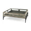 Mercana Arelius 42" Square Glass-Top Gray Wood w/ Black Metal Base Display Coffee Table
