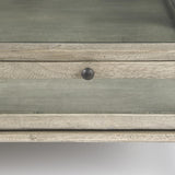 Mercana Arelius 42" Square Glass-Top Gray Wood w/ Black Metal Base Display Coffee Table