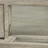 Mercana Arelius 42" Square Glass-Top Gray Wood w/ Black Metal Base Display Coffee Table