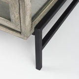 Mercana Arelius 42" Square Glass-Top Gray Wood w/ Black Metal Base Display Coffee Table