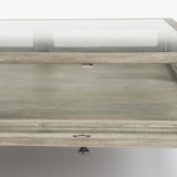 Mercana Arelius 42" Square Glass-Top Gray Wood w/ Black Metal Base Display Coffee Table