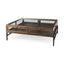 Mercana Arelius 42" Square Glass-Top Medium Brown w/ Black Metal Base Display Coffee Table