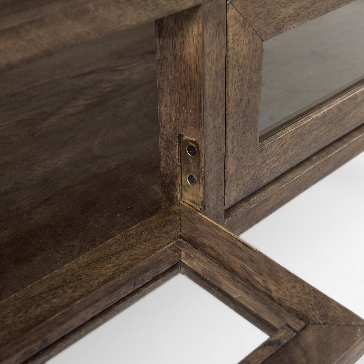 Mercana Arelius 42" Square Glass-Top Medium Brown w/ Black Metal Base Display Coffee Table