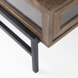 Mercana Arelius 42" Square Glass-Top Medium Brown w/ Black Metal Base Display Coffee Table