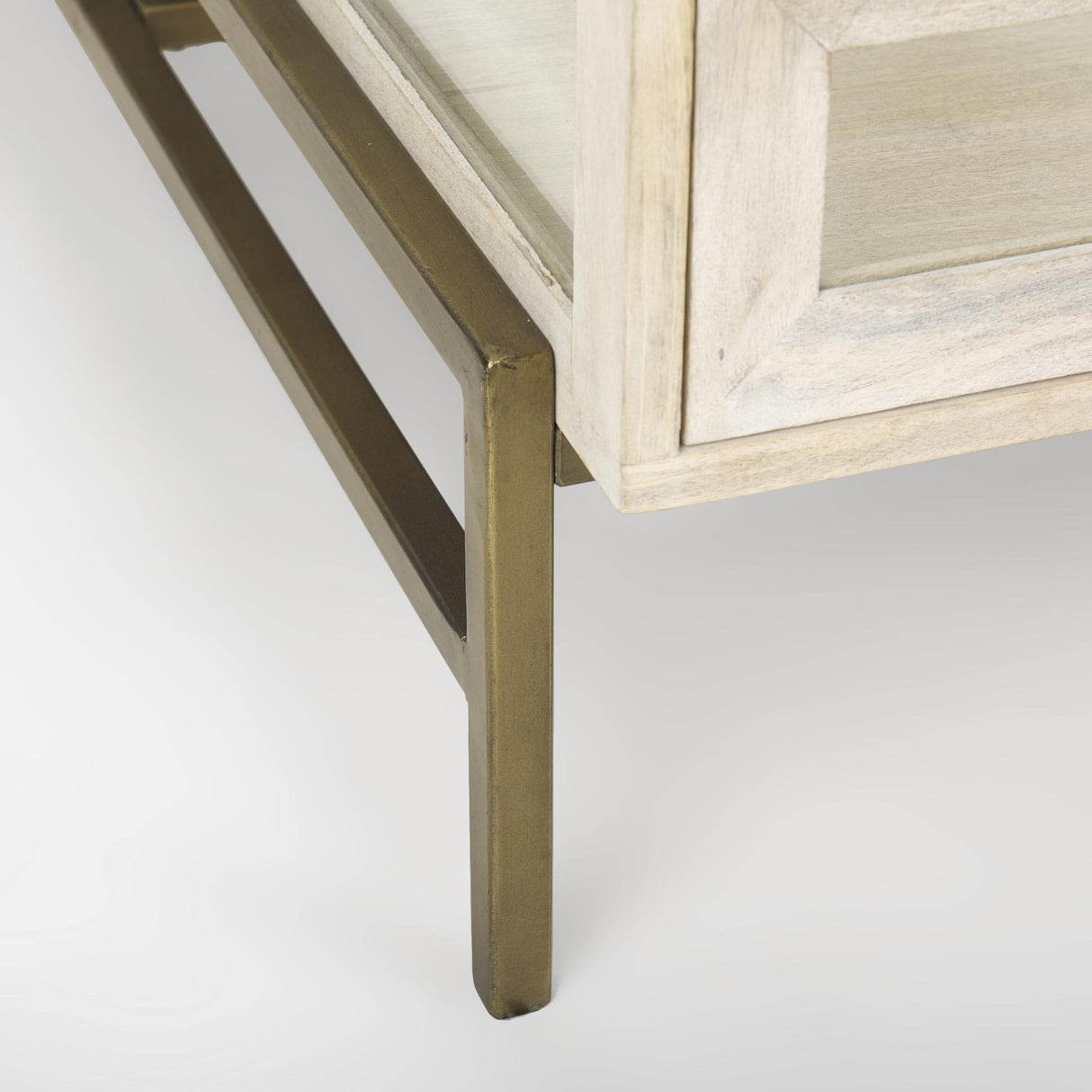 Mercana Arelius 42L x 42W x 15H White Wood W/ Gold Metal Base Square Display Coffee Table
