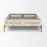 Mercana Arelius 42L x 42W x 15H White Wood W/ Gold Metal Base Square Display Coffee Table