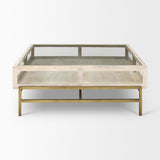 Mercana Arelius 42L x 42W x 15H White Wood W/ Gold Metal Base Square Display Coffee Table
