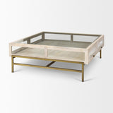 Mercana Arelius 42L x 42W x 15H White Wood W/ Gold Metal Base Square Display Coffee Table