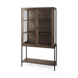Mercana Arelius 36L x 18W x 63H Medium Brown Wood W/ Black Metal Base Display Cabinet