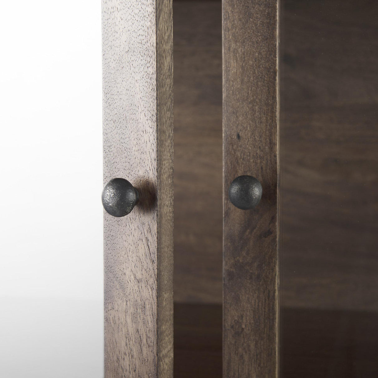 Mercana Arelius 36L x 18W x 63H Medium Brown Wood W/ Black Metal Base Display Cabinet