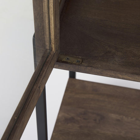 Mercana Arelius 36L x 18W x 63H Medium Brown Wood W/ Black Metal Base Display Cabinet