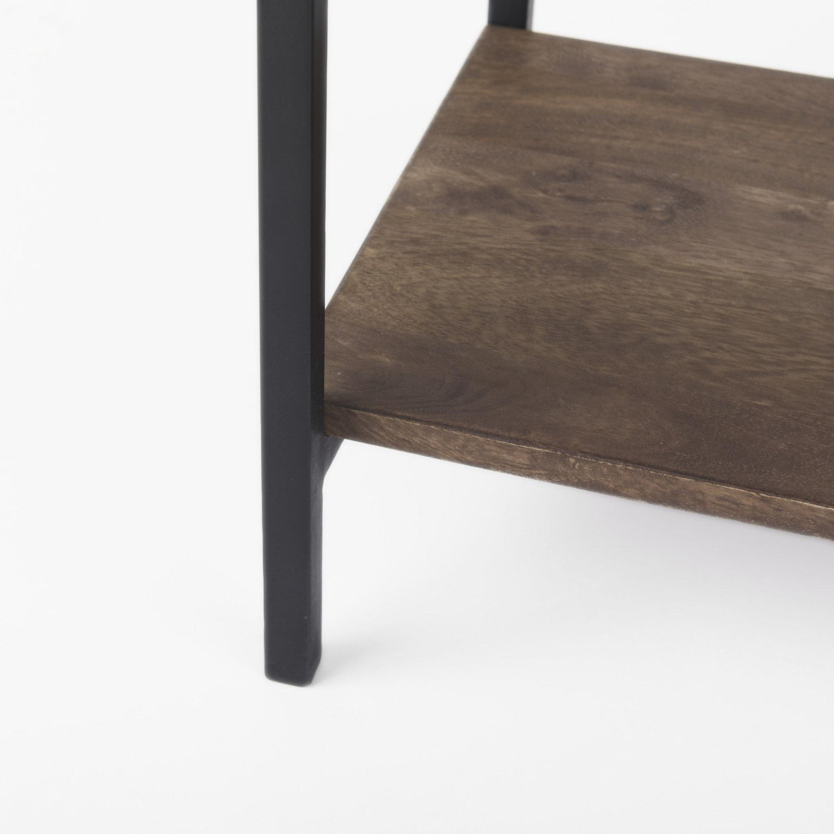 Mercana Arelius 36L x 18W x 63H Medium Brown Wood W/ Black Metal Base Display Cabinet