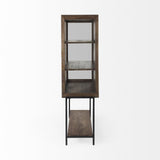 Mercana Arelius 36L x 18W x 63H Medium Brown Wood W/ Black Metal Base Display Cabinet