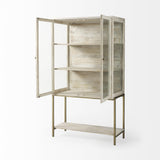 Mercana Arelius 36L x 18.75W x 63H White Wood W/ Gold Metal Base Display Cabinet