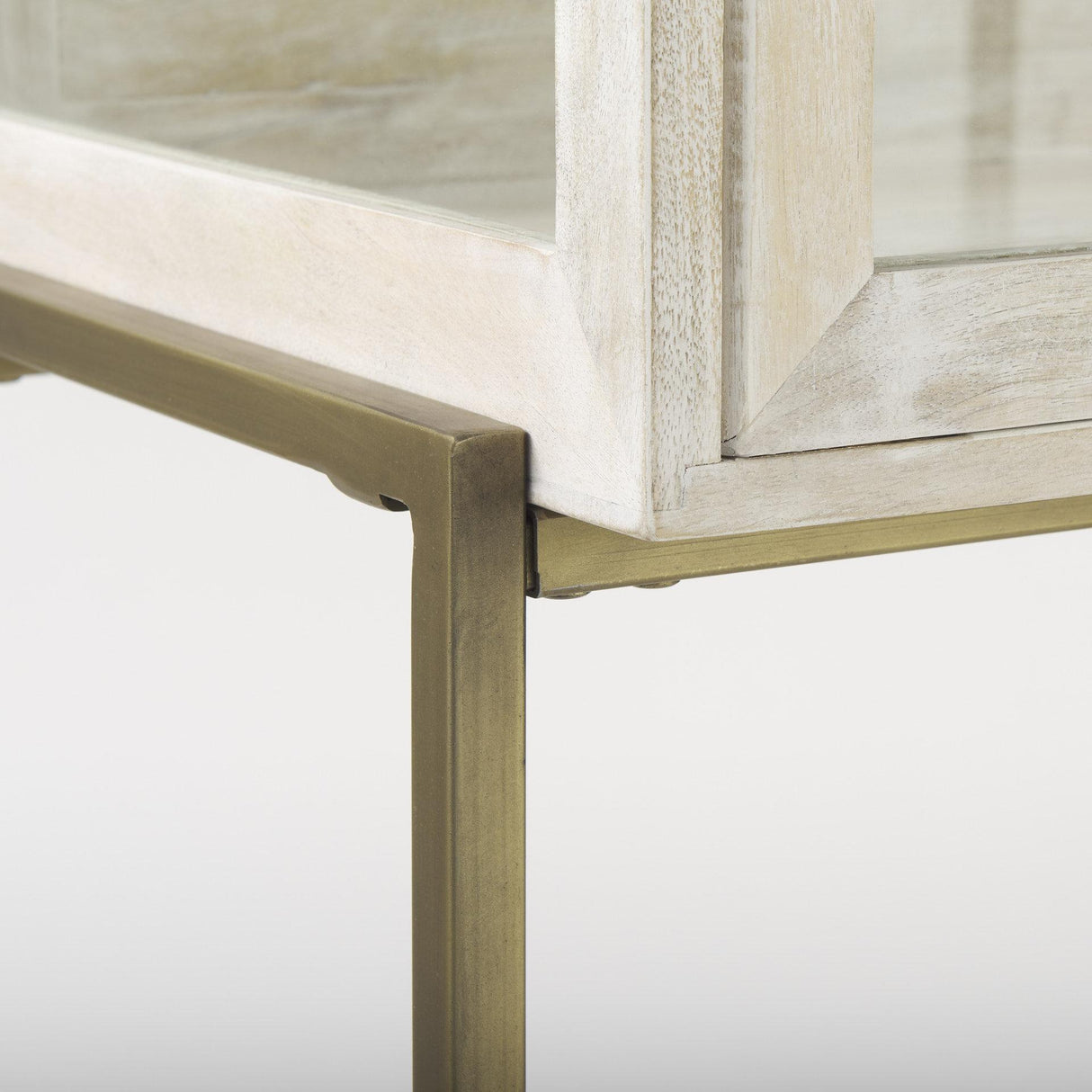 Mercana Arelius 36L x 18.75W x 63H White Wood W/ Gold Metal Base Display Cabinet