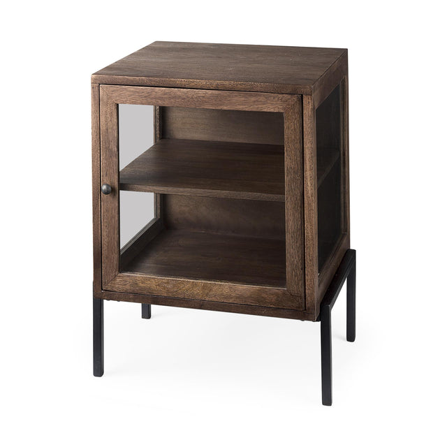 Mercana Arelius 20L x 18W x 26H Medium Brown Wood W/ Black Metal Frame End/Side Table