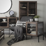 Mercana Arelius 20L x 18W x 26H Medium Brown Wood W/ Black Metal Frame End/Side Table