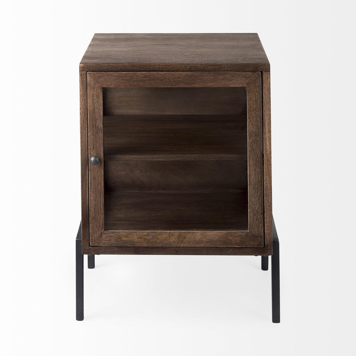 Mercana Arelius 20L x 18W x 26H Medium Brown Wood W/ Black Metal Frame End/Side Table