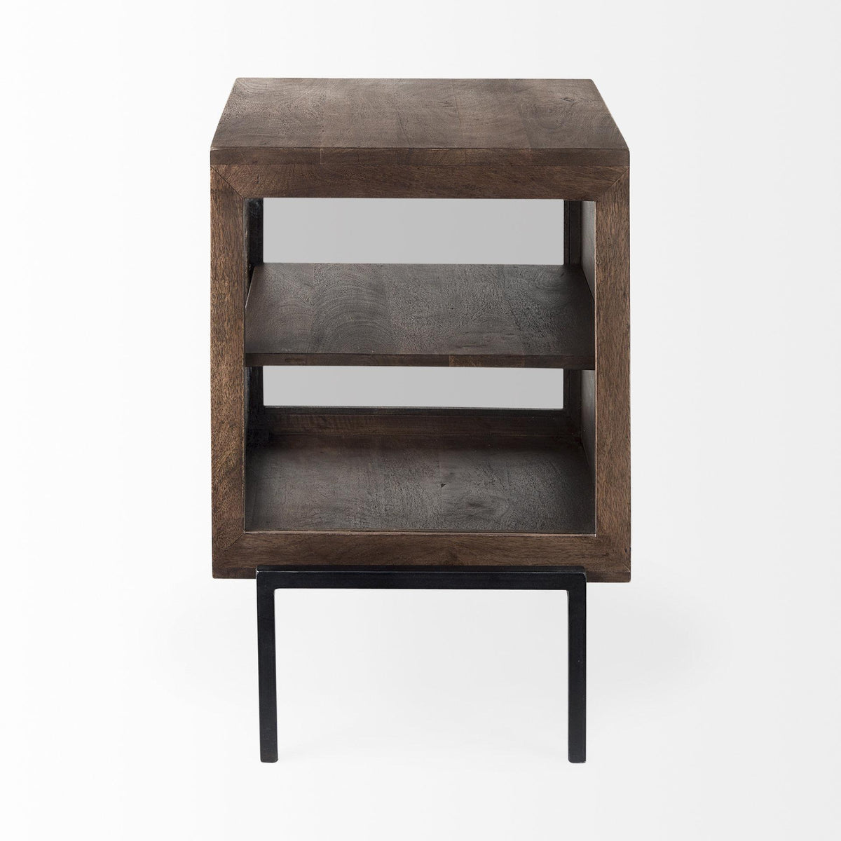Mercana Arelius 20L x 18W x 26H Medium Brown Wood W/ Black Metal Frame End/Side Table