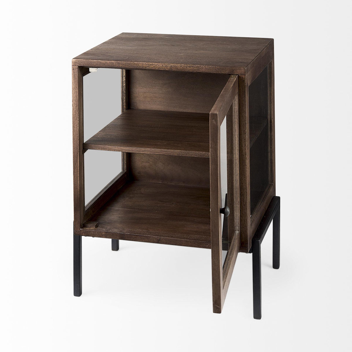 Mercana Arelius 20L x 18W x 26H Medium Brown Wood W/ Black Metal Frame End/Side Table