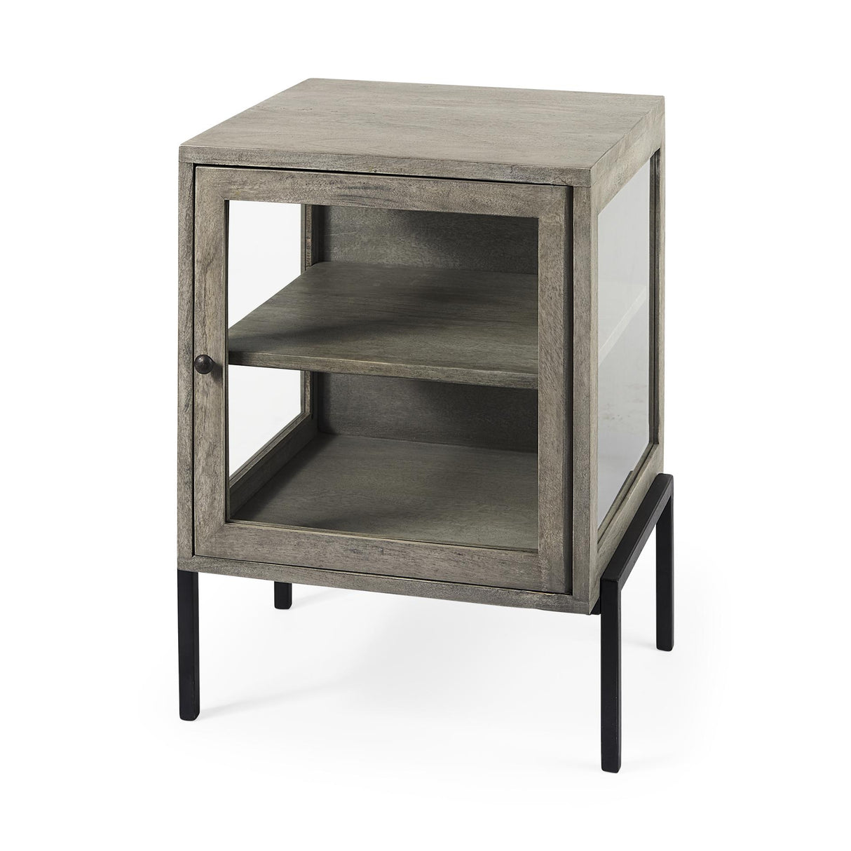 Mercana Arelius 20L x 18W x 26H Gray Wood W/ Black Metal Frame End/Side Table