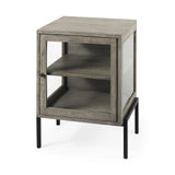 Mercana Arelius 20L x 18W x 26H Gray Wood W/ Black Metal Frame End/Side Table