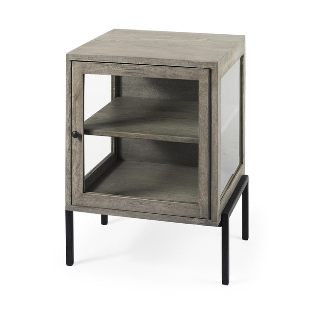 Mercana Arelius 20L x 18W x 26H Gray Wood W/ Black Metal Frame End/Side Table