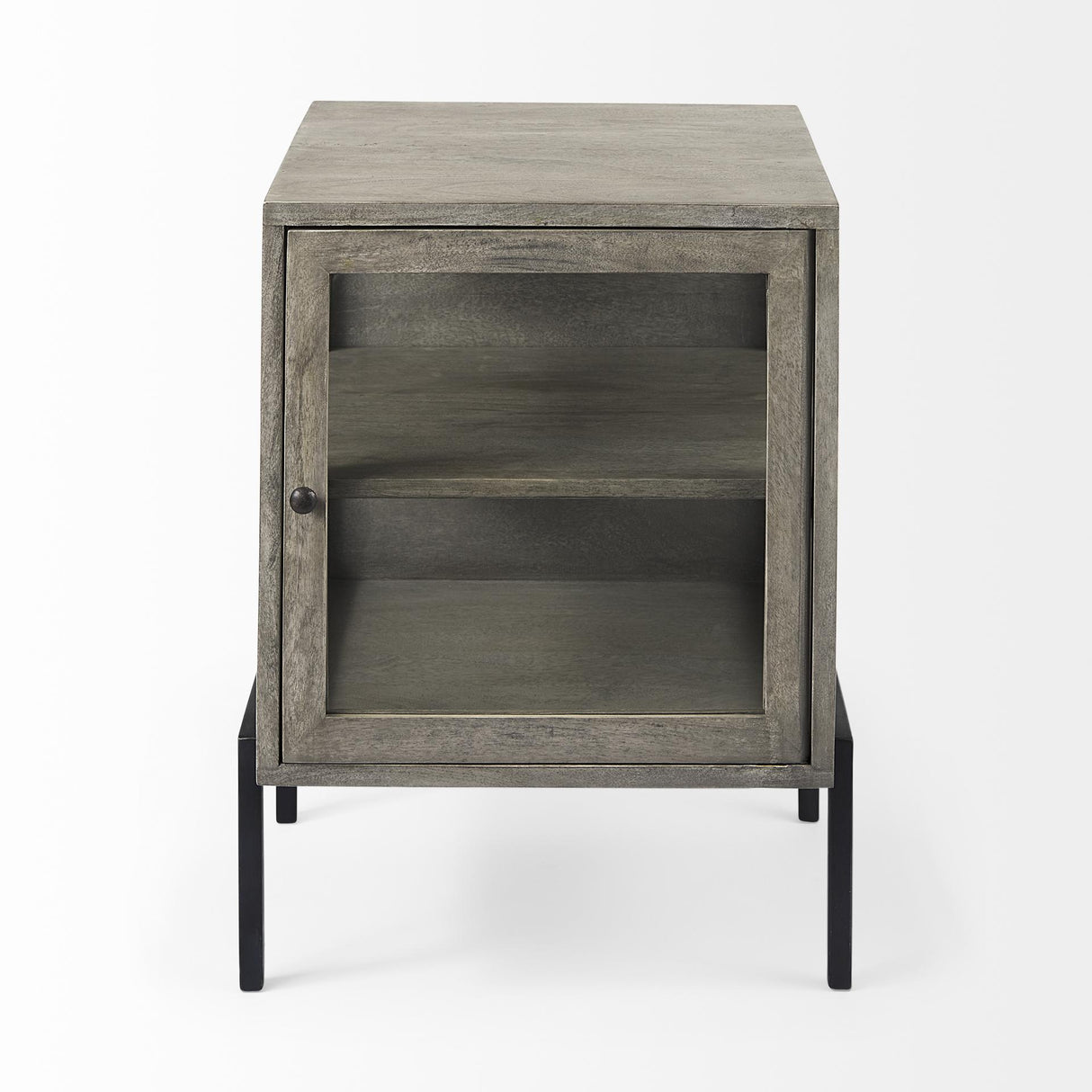 Mercana Arelius 20L x 18W x 26H Gray Wood W/ Black Metal Frame End/Side Table