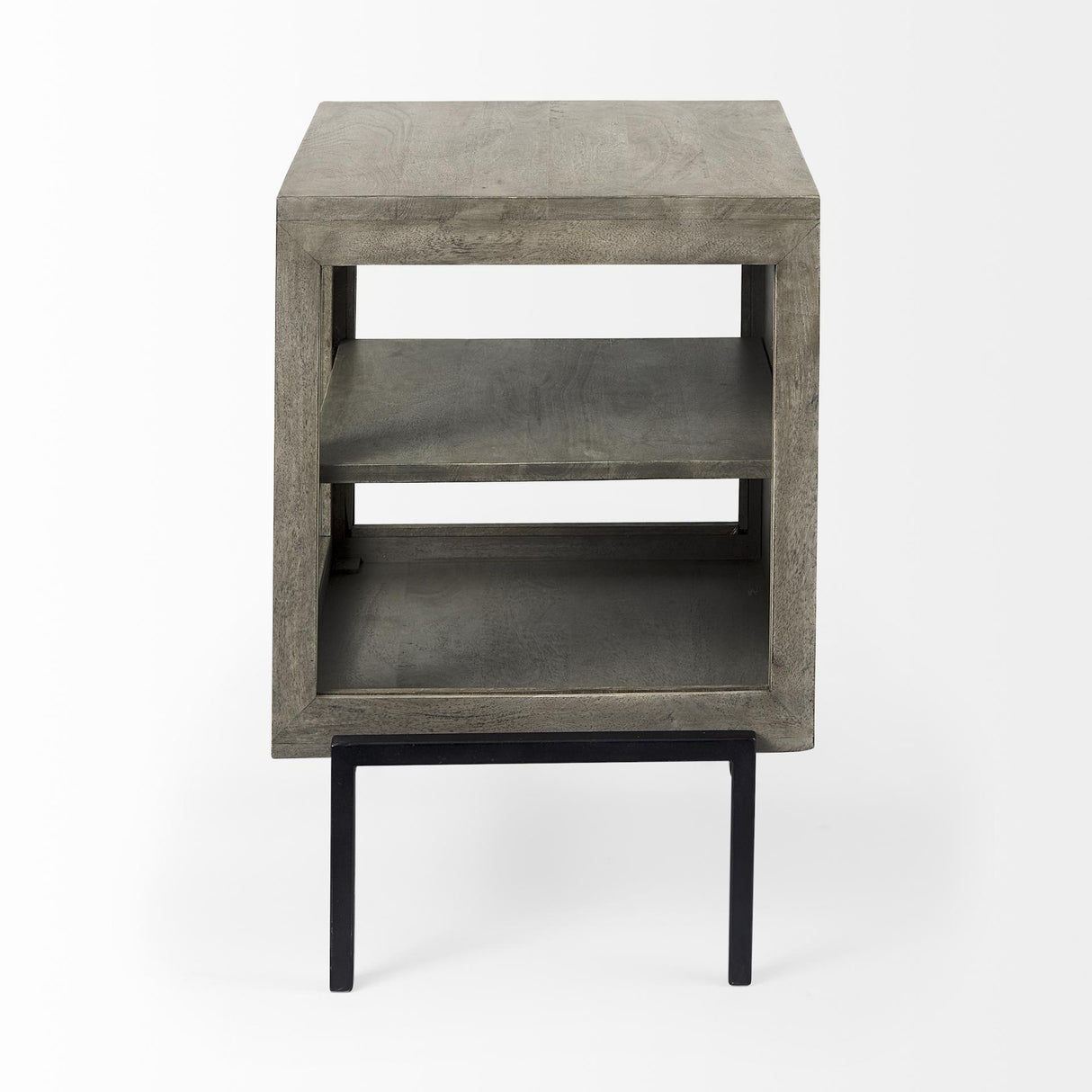Mercana Arelius 20L x 18W x 26H Gray Wood W/ Black Metal Frame End/Side Table