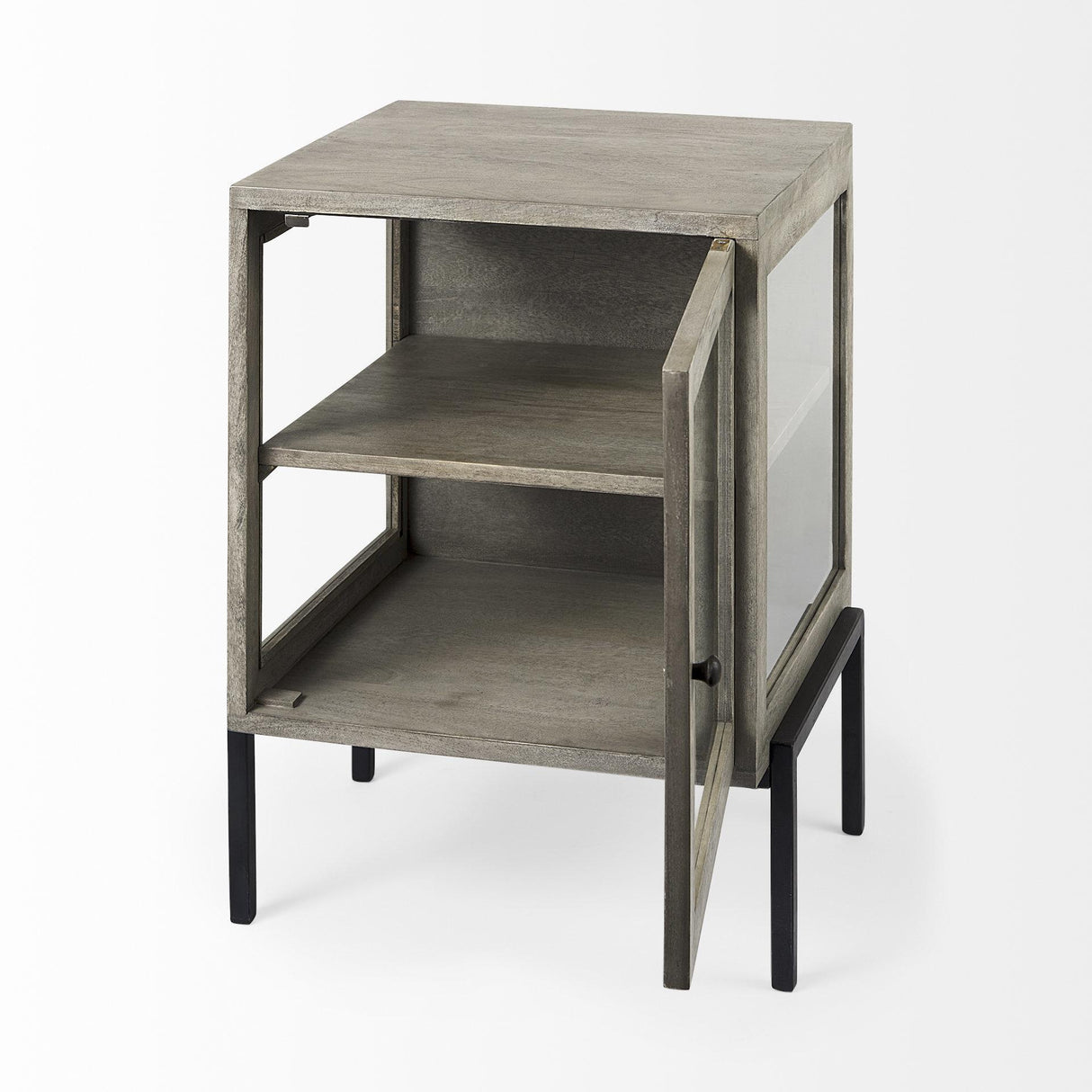 Mercana Arelius 20L x 18W x 26H Gray Wood W/ Black Metal Frame End/Side Table