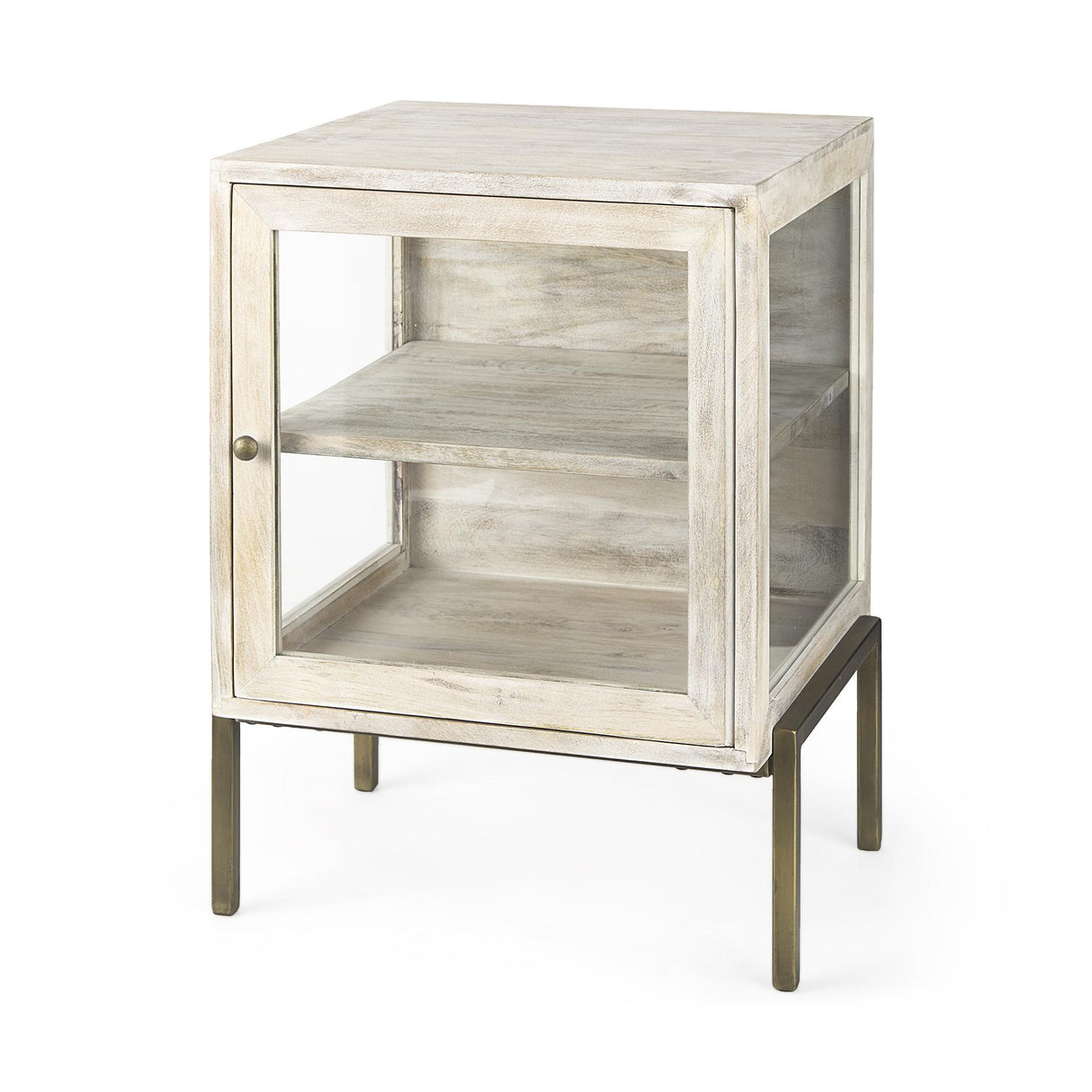 Mercana Arelius 20L x 18W x 26H White Wood W/ Gold Metal Frame End/Side Table