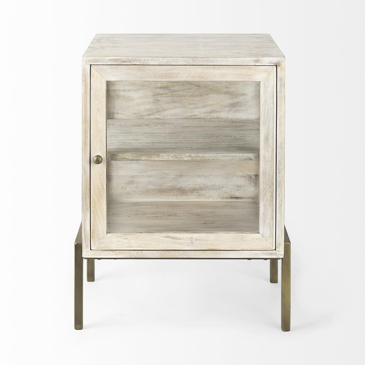Mercana Arelius 20L x 18W x 26H White Wood W/ Gold Metal Frame End/Side Table