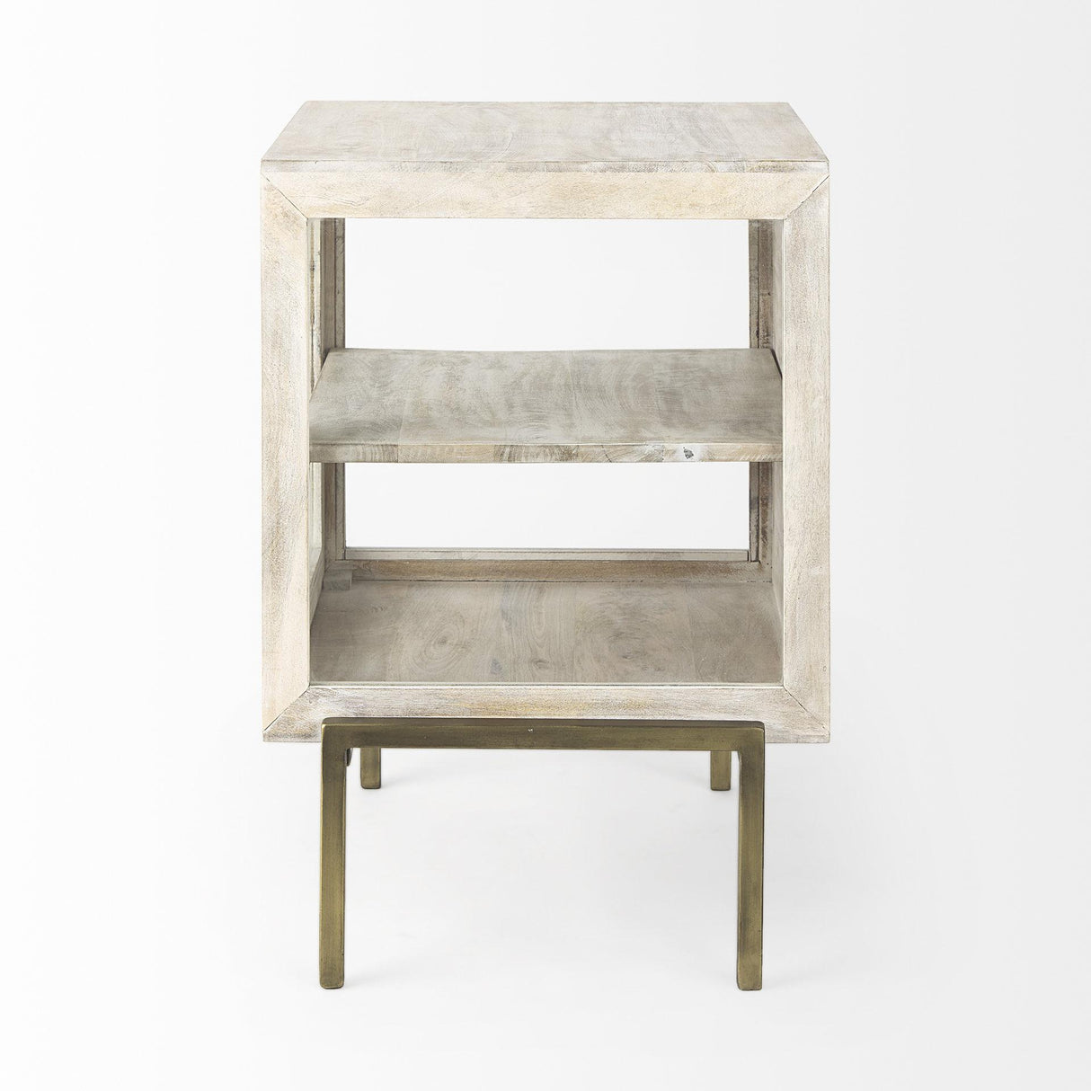 Mercana Arelius 20L x 18W x 26H White Wood W/ Gold Metal Frame End/Side Table