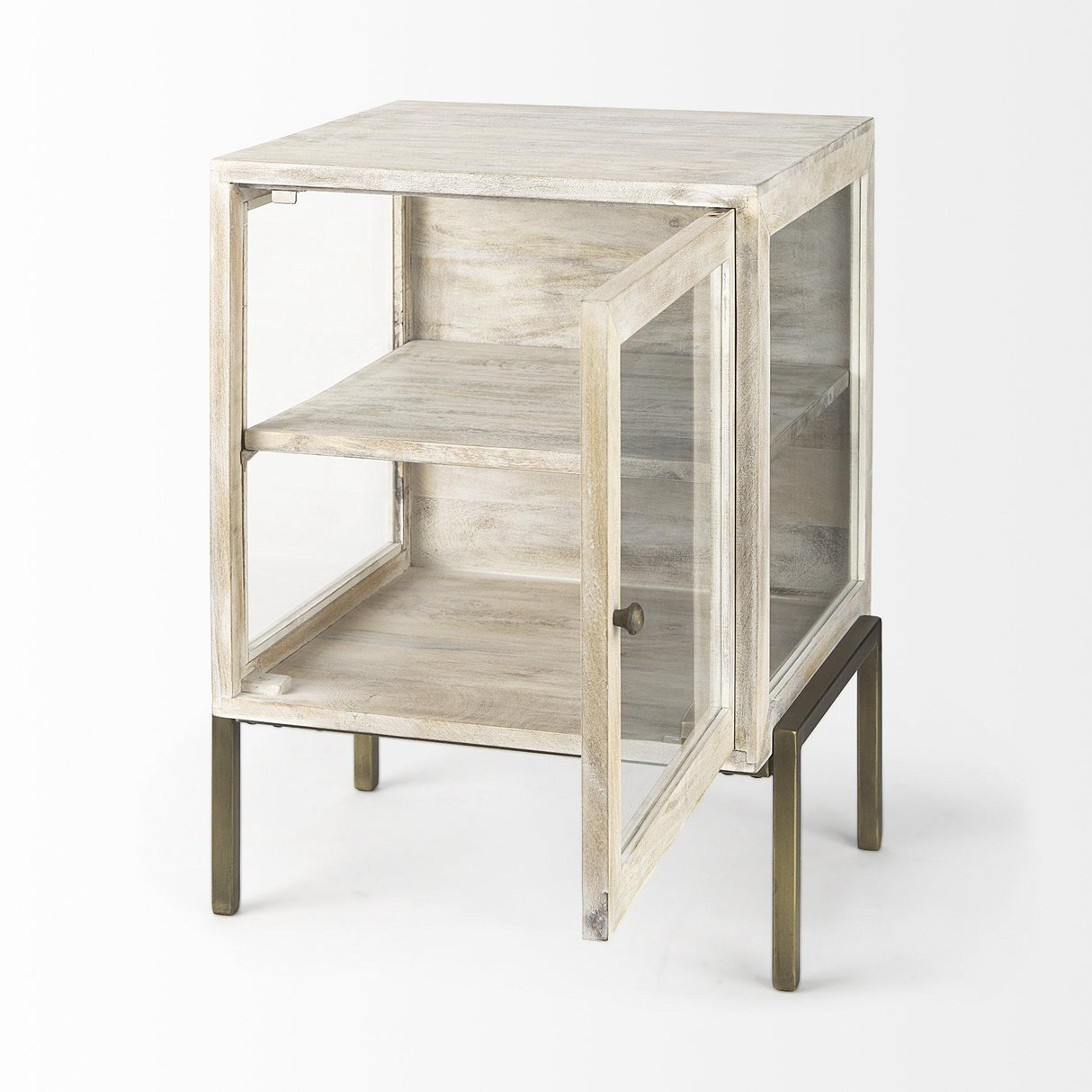 Mercana Arelius 20L x 18W x 26H White Wood W/ Gold Metal Frame End/Side Table