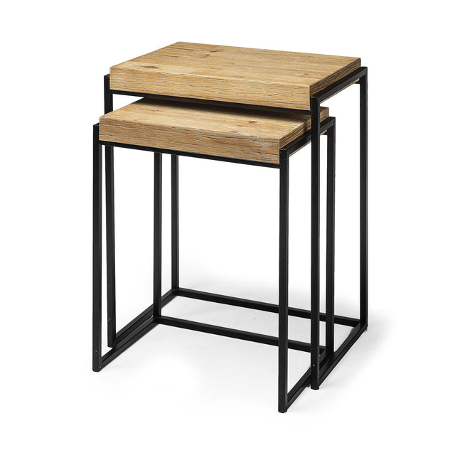 Mercana Karissa (Set of 2) 19.3L x 13W x 24.8H Light Brown Wood Top W/Black Metal Base Nesting Accent Tables