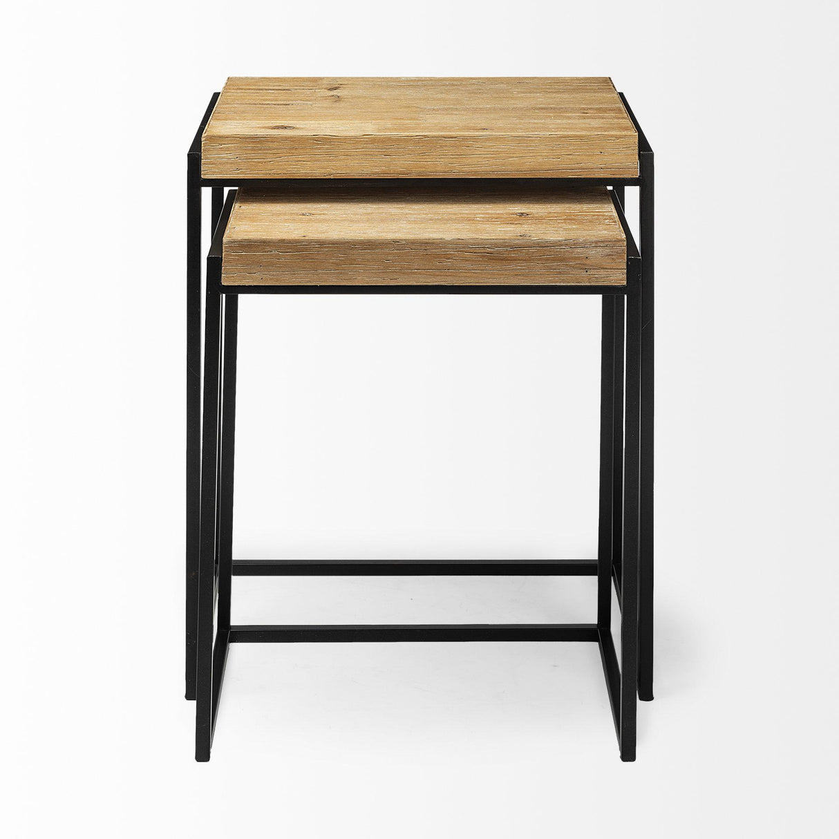 Mercana Karissa (Set of 2) 19.3L x 13W x 24.8H Light Brown Wood Top W/Black Metal Base Nesting Accent Tables