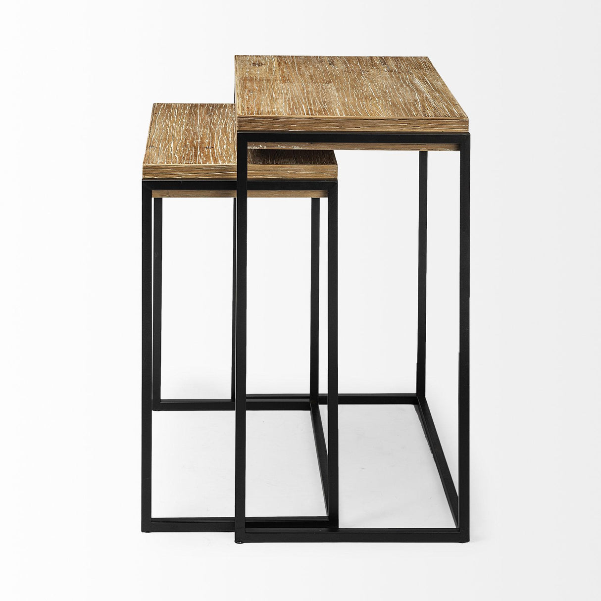 Mercana Karissa (Set of 2) 19.3L x 13W x 24.8H Light Brown Wood Top W/Black Metal Base Nesting Accent Tables