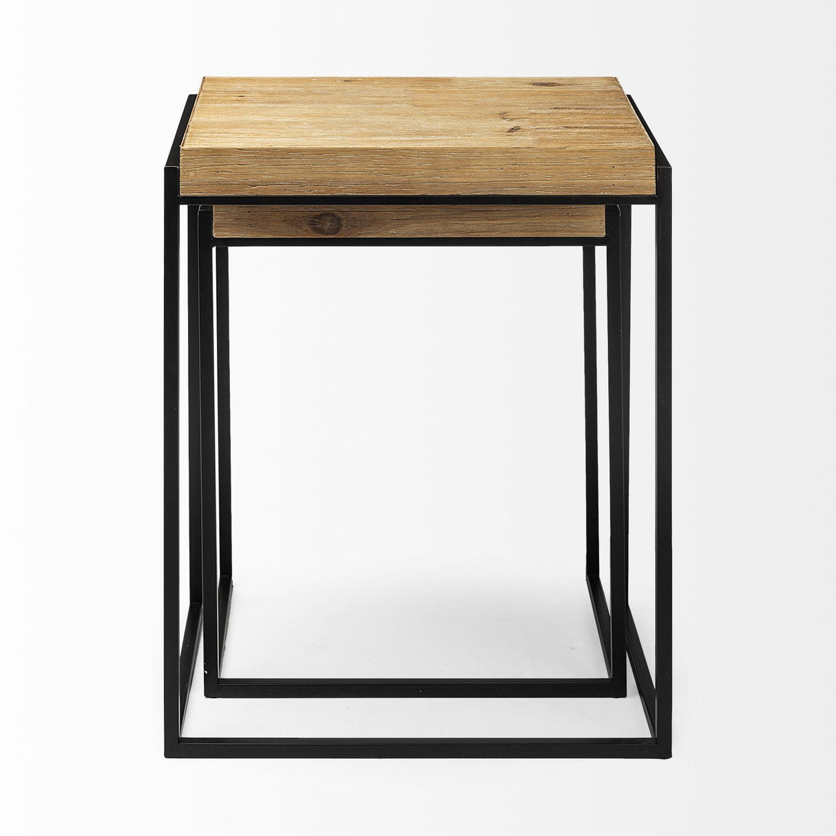 Mercana Karissa (Set of 2) 19.3L x 13W x 24.8H Light Brown Wood Top W/Black Metal Base Nesting Accent Tables