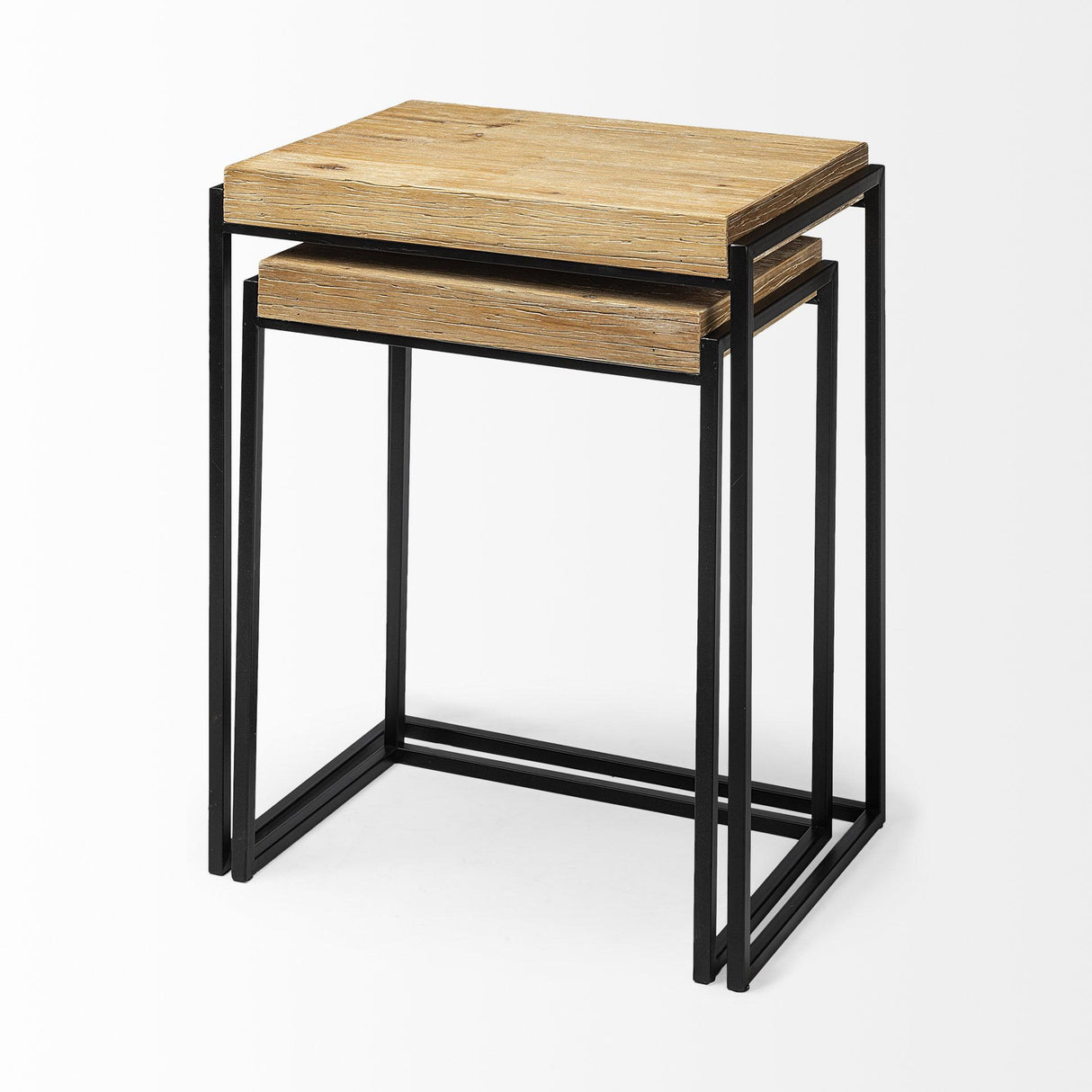 Mercana Karissa (Set of 2) 19.3L x 13W x 24.8H Light Brown Wood Top W/Black Metal Base Nesting Accent Tables