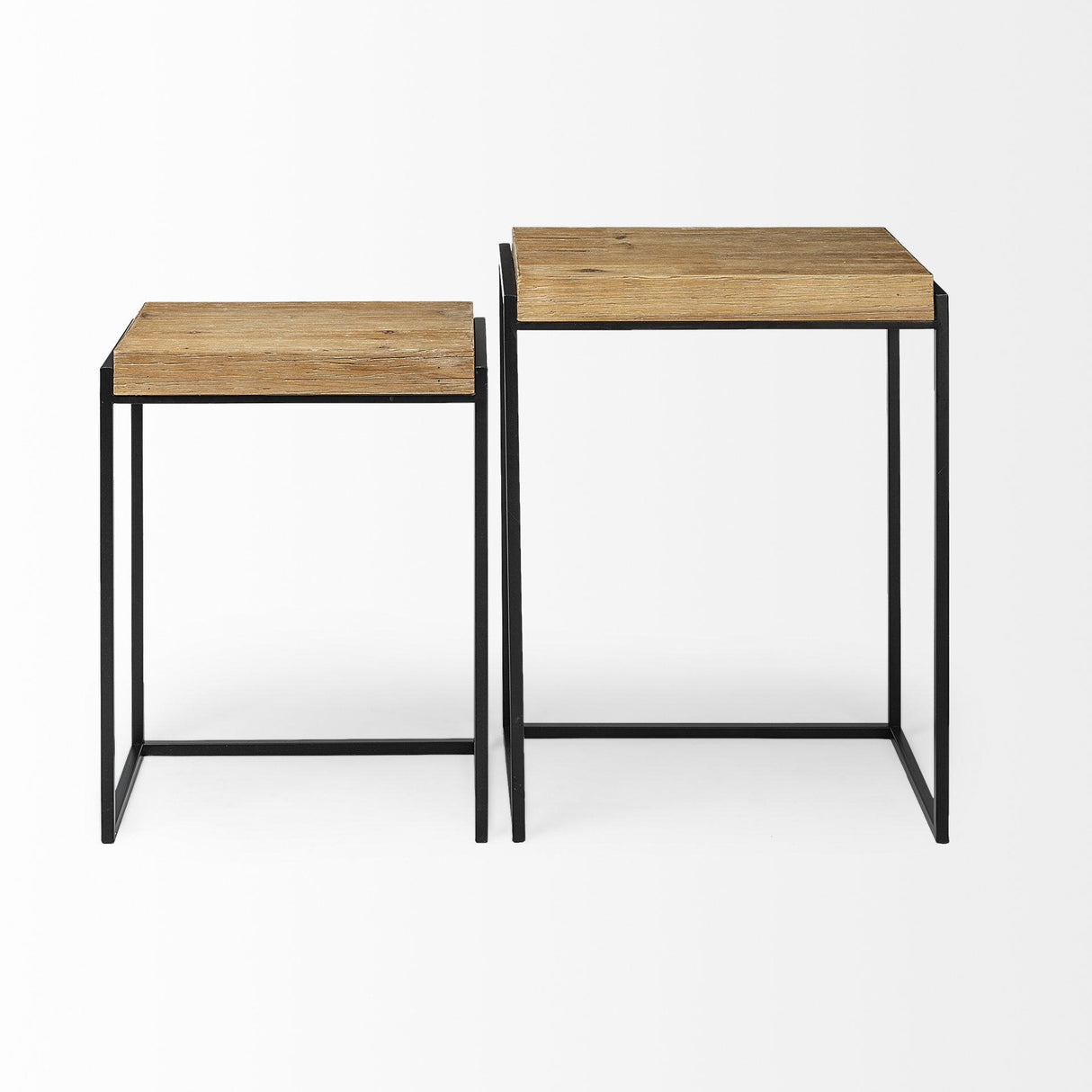 Mercana Karissa (Set of 2) 19.3L x 13W x 24.8H Light Brown Wood Top W/Black Metal Base Nesting Accent Tables